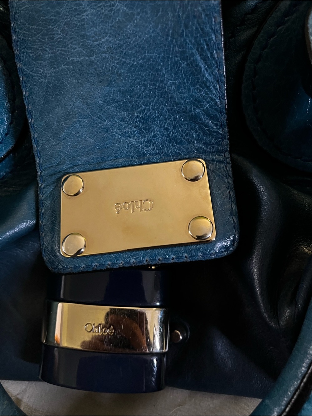 Chloe purses Teal and Brown Leather Shoulder Bag Set with Gold Hardware - Picture 3 of 12